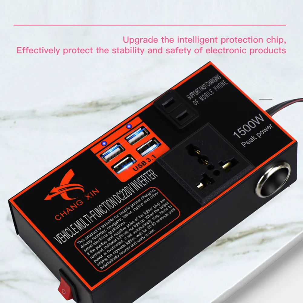 

Car Inverter DC 12V To DC 110V 1500W Auto Converter Inversor Car Cigarette Lighter Power Adapter QC3.0 USB Charger Fast Charging