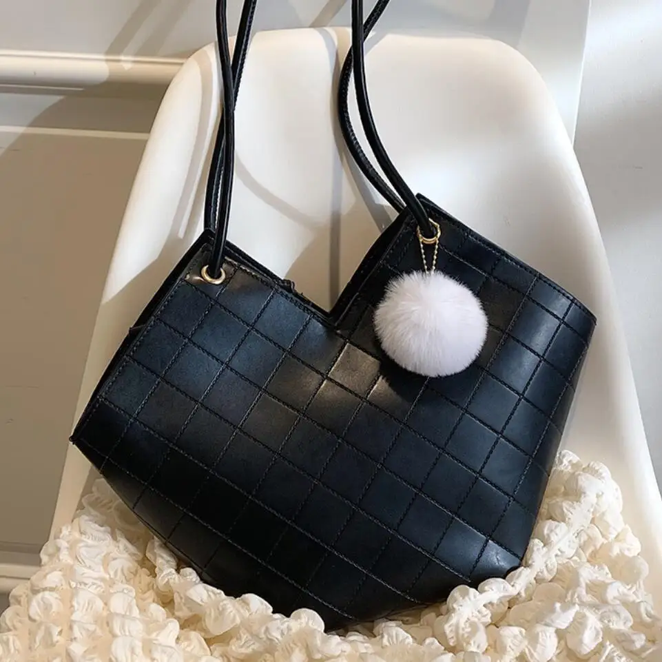 

Lattice Large Capacity Tote Bag Armpit Bag 2022 New High-quality PU Leather Women's Designer Handbag Luxury Brand Shoulder Bags