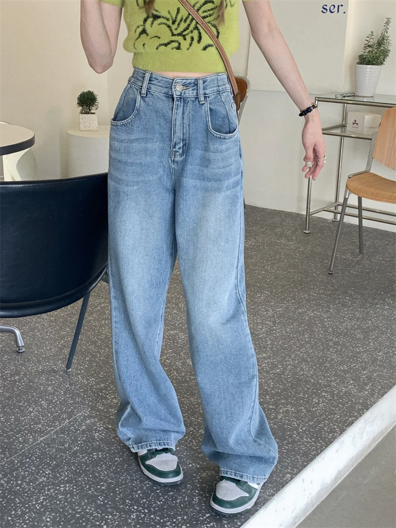 N1416  Wide leg pants women's new retro small high waist slim straight jeans