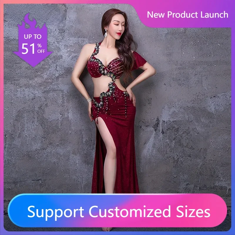 Женский костюм для танца живота новинка 2024 бюстгальтер с бриллиантами длинная