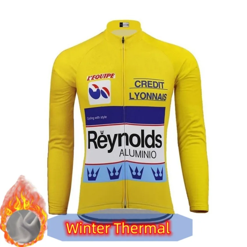 

Retro Cycling Jersey Long Sleeve Blue Man Bicycle Downhill Mtb Winter Fleece Bike Yellow Clothing Reynolds Windproof Clothes PRO