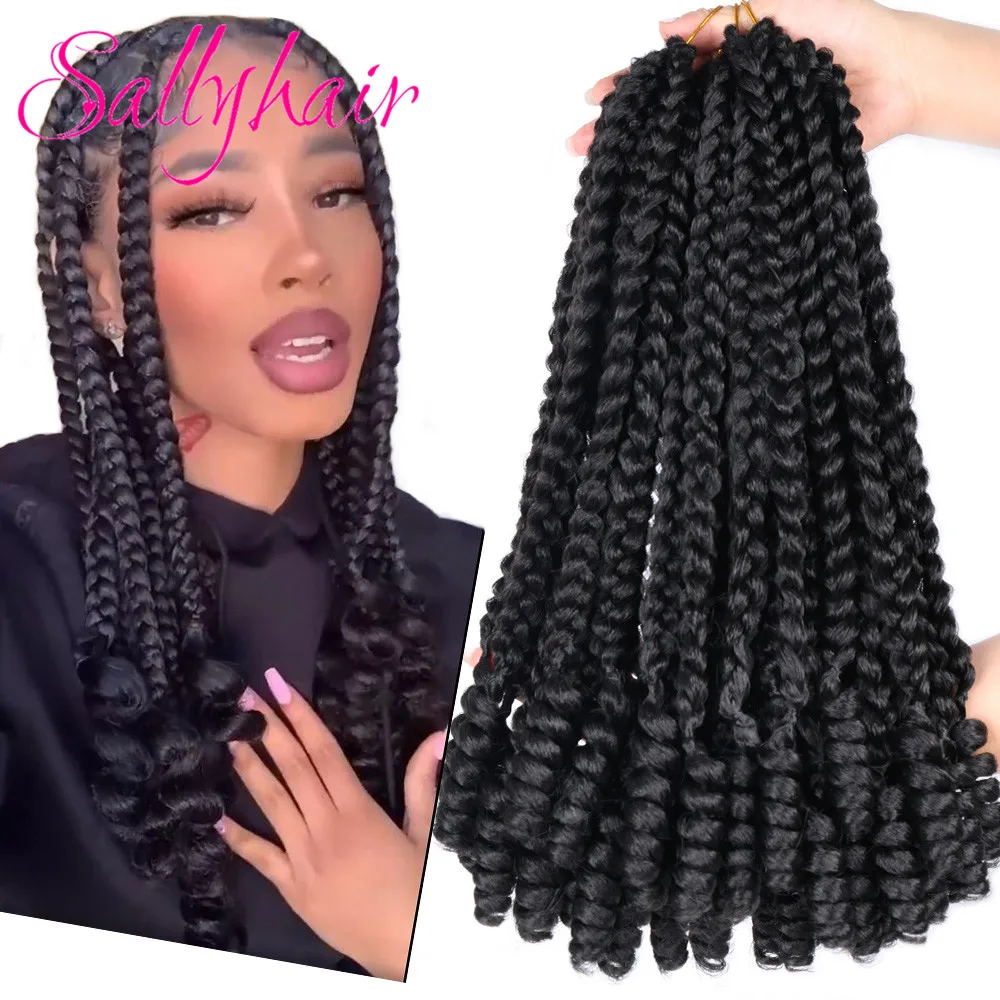 Sallyhair Synthetic Short Crochet Box Braids With Curly Ends Pre Stretched 10Inch Omber Bob Box Braid Crochet Hair For Women