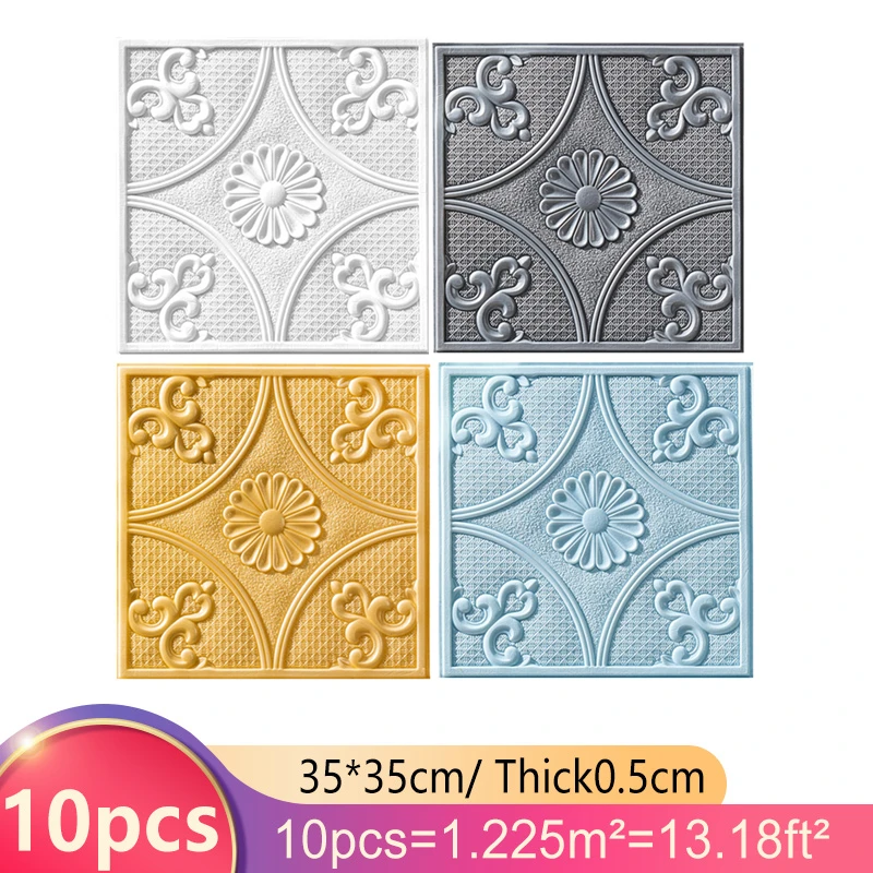 

7 Colors 10pcs/set 3D Wall Stickers Self-Adhesive Tile Waterproof Foam Panel Living Room TV Background Wallpaper DIY Home Decor