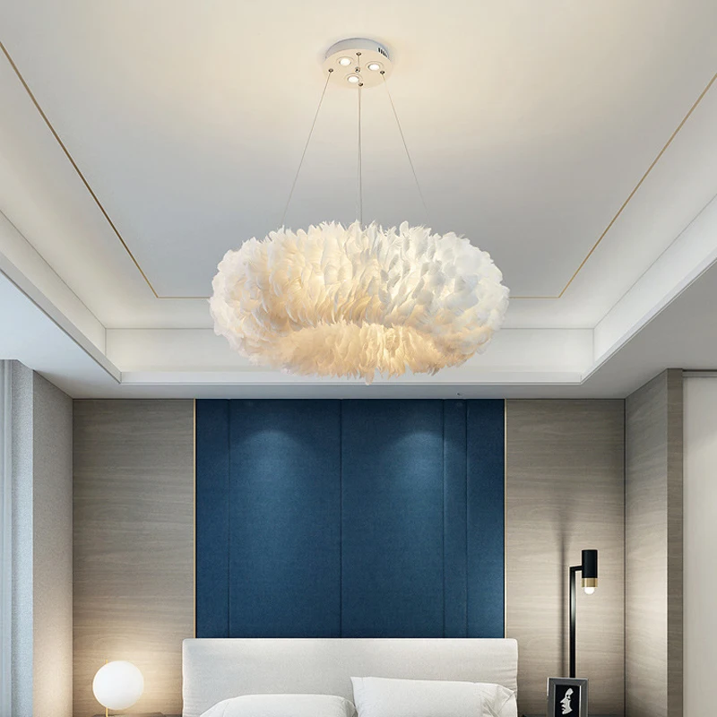 

Ceiling Light Led Art Chandelier Pendant Lamp Nordic Feather Shade Lustre Bedroom Living Decor Indoor Hanging Fixture