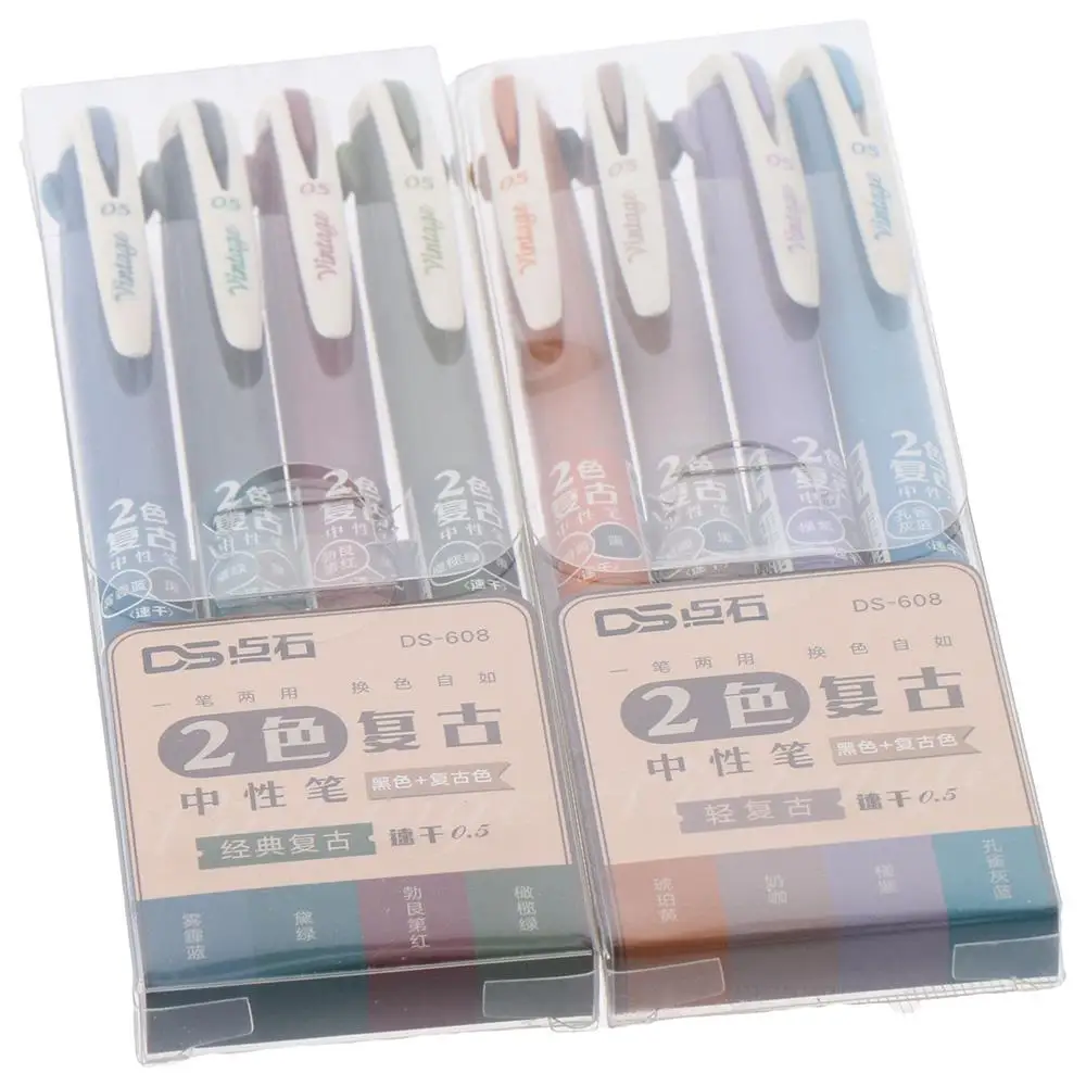

Разноцветные гелевые ручки 0,5 мм, черные, 8 шт., цветные ручки 2 в 1, винтажные цветные офисные ручки