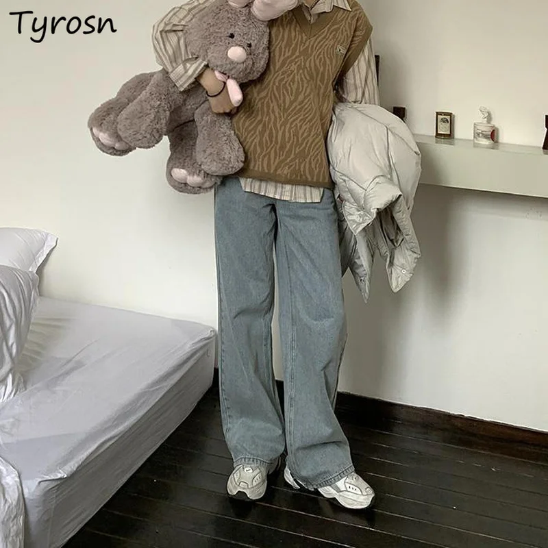 

Женские джинсы S-4XL, универсальные свободные брюки с высокой талией для отдыха в стиле ольччан с широкими штанинами, уличная одежда в стиле Харадзюку, элегантная простая одежда