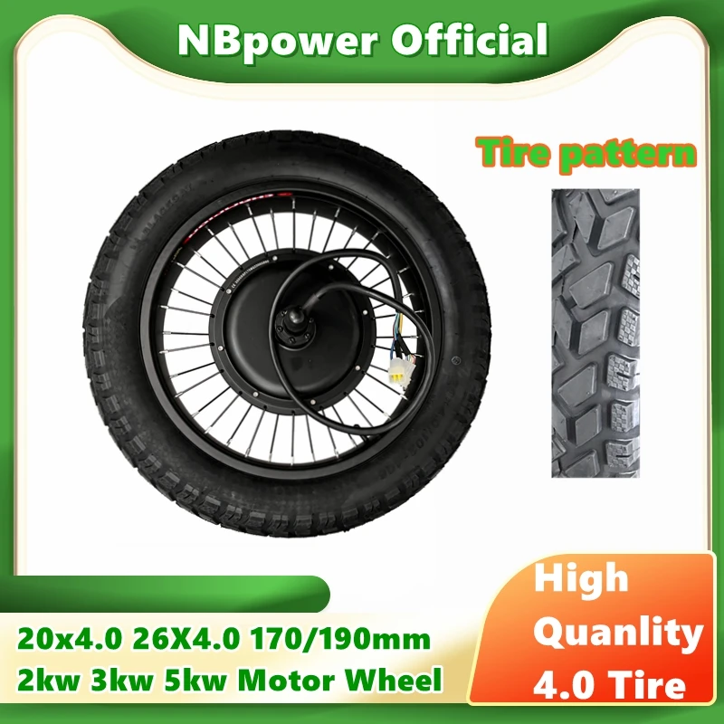 Фото Американский склад NBpower 48-72V 2000w 3000w 5000w 20inch 170mm/190mm Fat Bike Бесщеточная ступица Моторное колесо с высококачественной шиной 20x4.0 №1