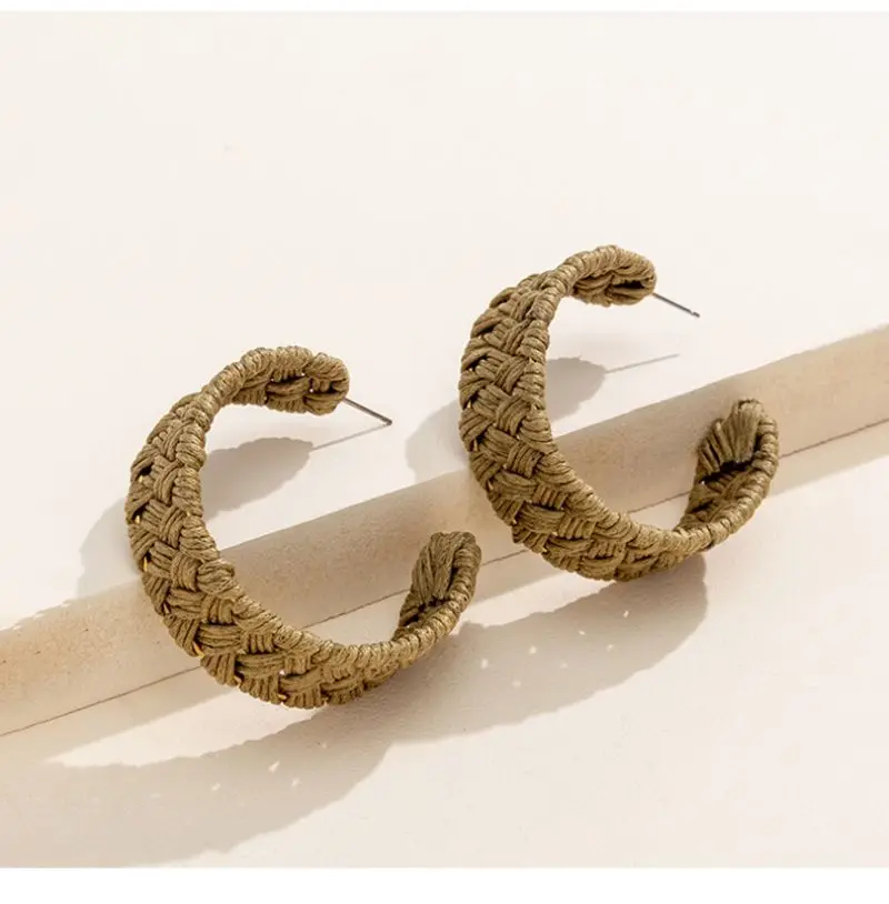 

Trendy Rattan Hoop Earrings For Women Colored Raffia Weaved Fashion Earring Jewelry Wholesale Boho Hoops Women Big Round Earring