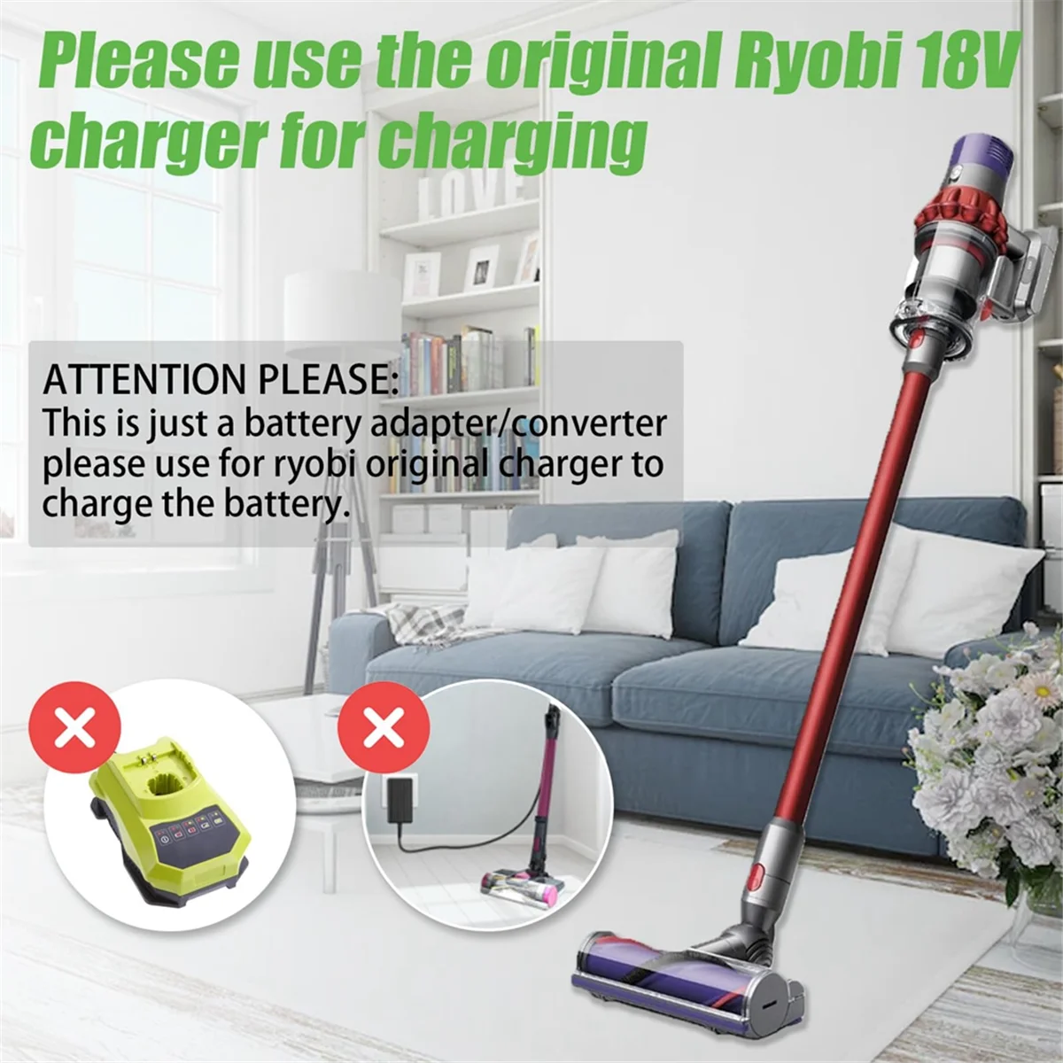 Адаптер RYO18V10 для аккумулятора Ryobi 18V ONE+ конвертер беспроводного пылесоса Dyson V10 Stick
