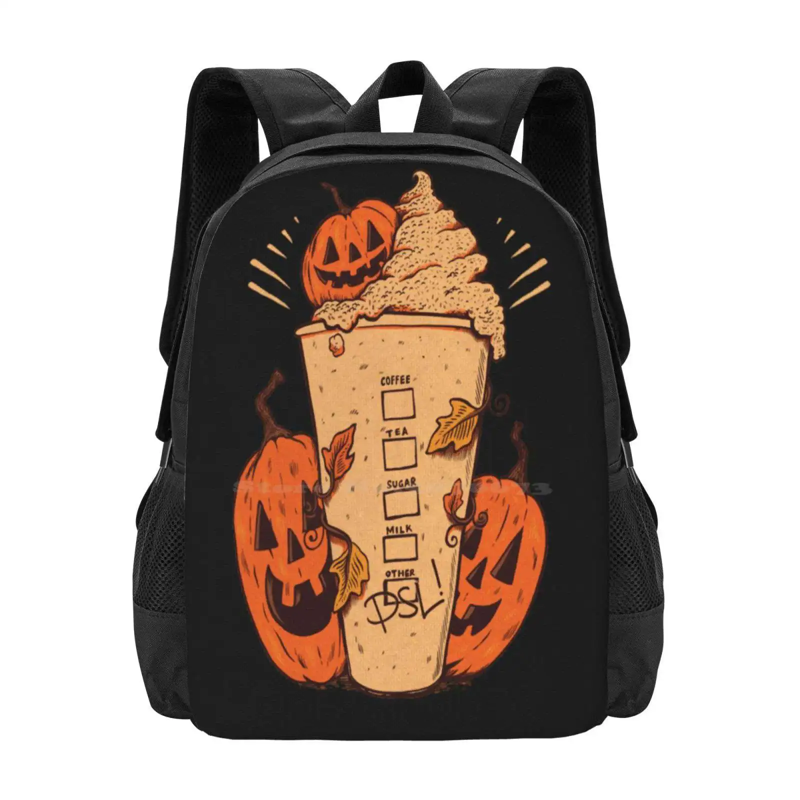 Pumpkin Juice Hot Sale Backpack Fashion Bags Food Drink Space Scared Spooky Knife Flower Funny Cute Horror Gothic Skull Vintage