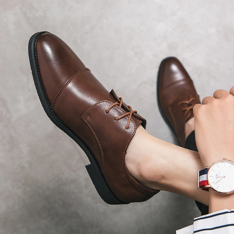 Туфли-оксфорды мужские деловые кожаные заостренный носок классические свадьба