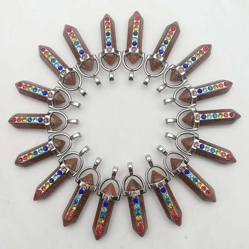 

fashion 7 Chakra High quality gold sand crystal Natural stone pendant Jewelry making charm necklace Accessories 24pc Wholesale