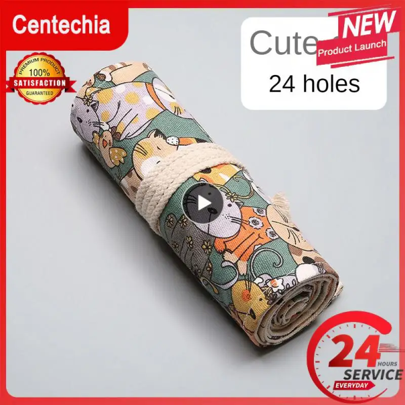 

48 Holes Pen Curtain Firm Thread Canvas Material Stationery Box Storage Bag Pencil Case 12 Holes Elastic Socket Grey Save Space