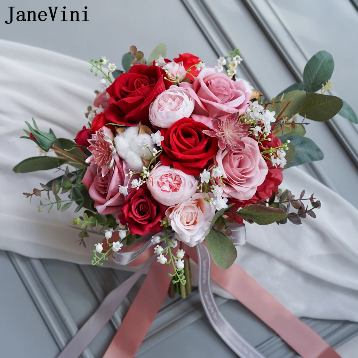 

Janevini Vintage Red Dusty Pink Bridal Bouquets Artificial Roses Silk Flower Bouquet Wedding Bride Hochzeit Bouquet Mariage 2023