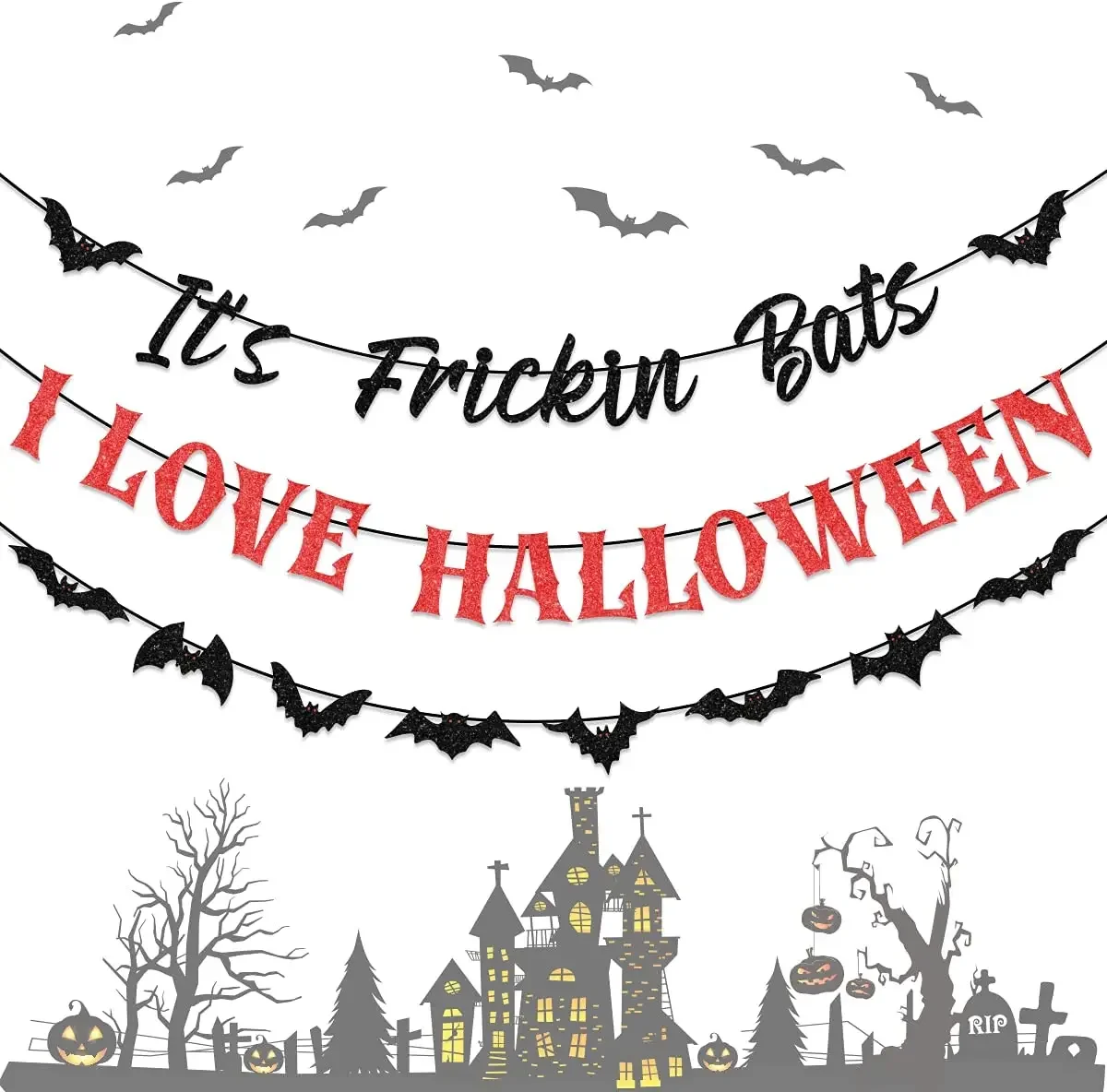 Сюрприз это фрициновые летучие мыши I LOVE Хэллоуин баннер украшение на Страшные