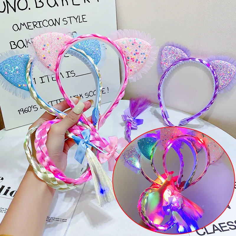 

Hair Ties Accessories Headband Band Cheveux Ligas Para Cabello Tiara Clip Cheveux Bandeaux Cute Cartoon Cat Ears Glowing Party