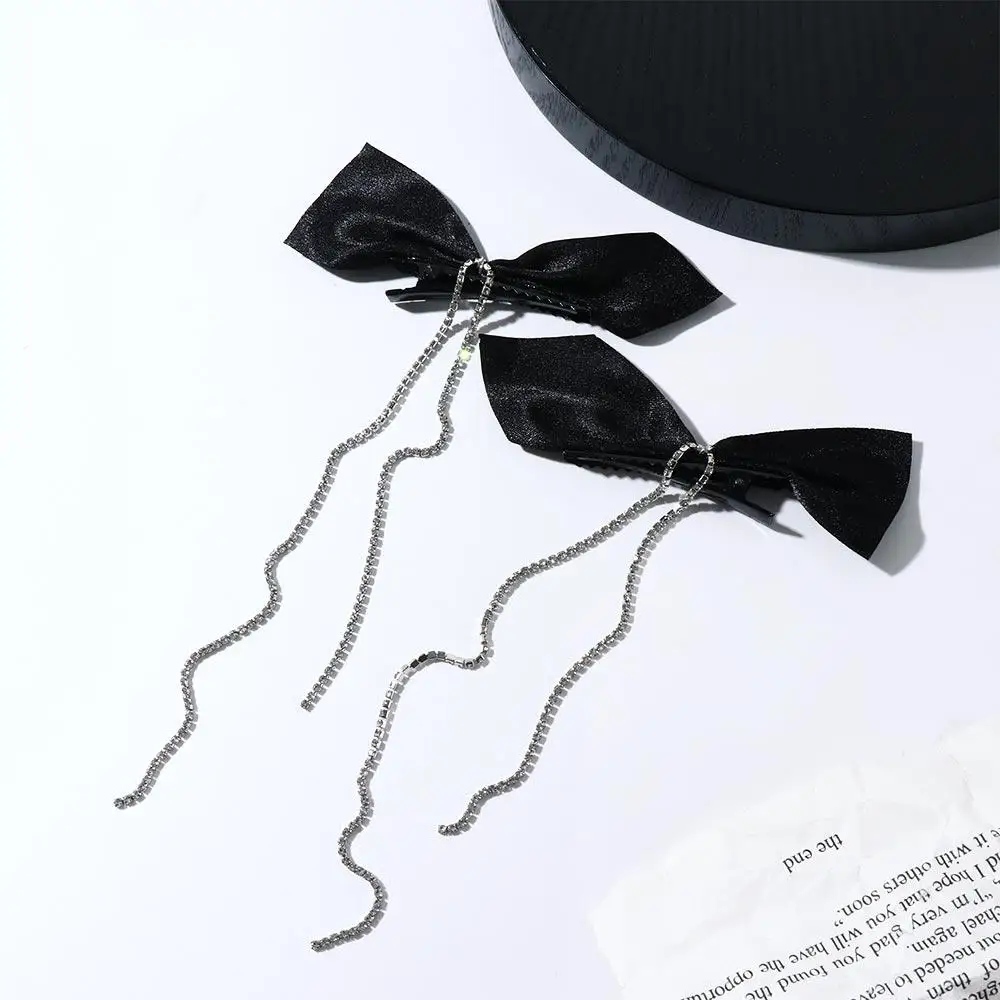 

Barrettes Rhinestone Chain Tassel Bowknot Black Bow Hair Clips Bangs Clip Rhinestone Tassel Hair Clips Korean Style Hairpins