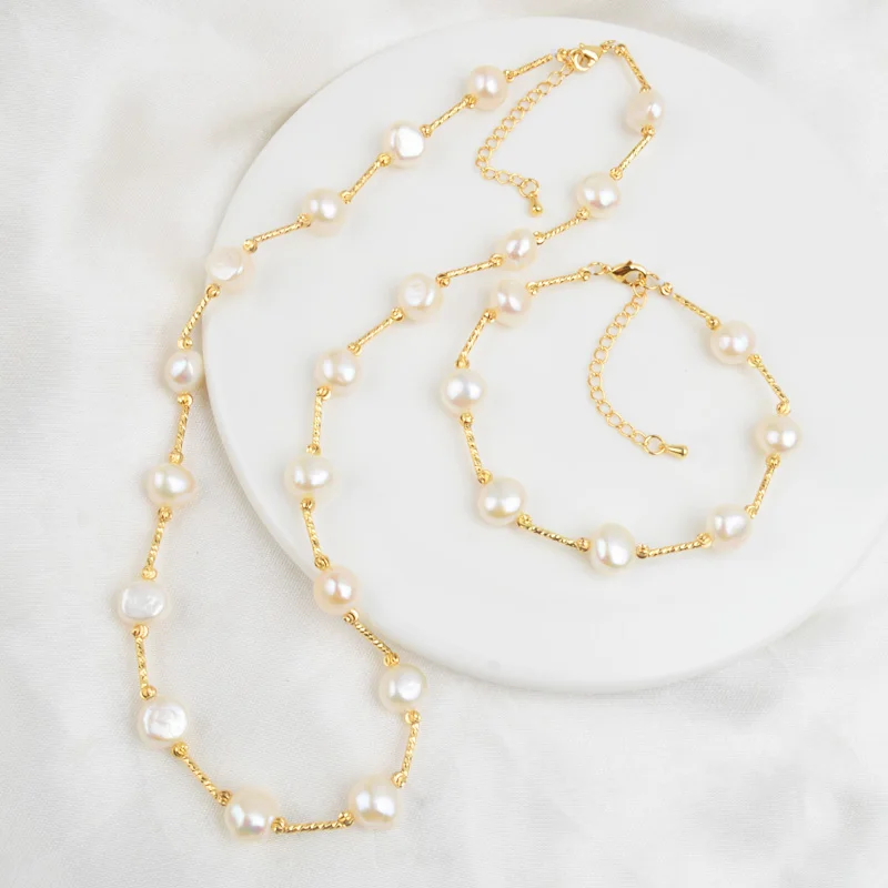

Fashion Jewelry Set Natural Freshwater PearlNecklace Bracelet for Women