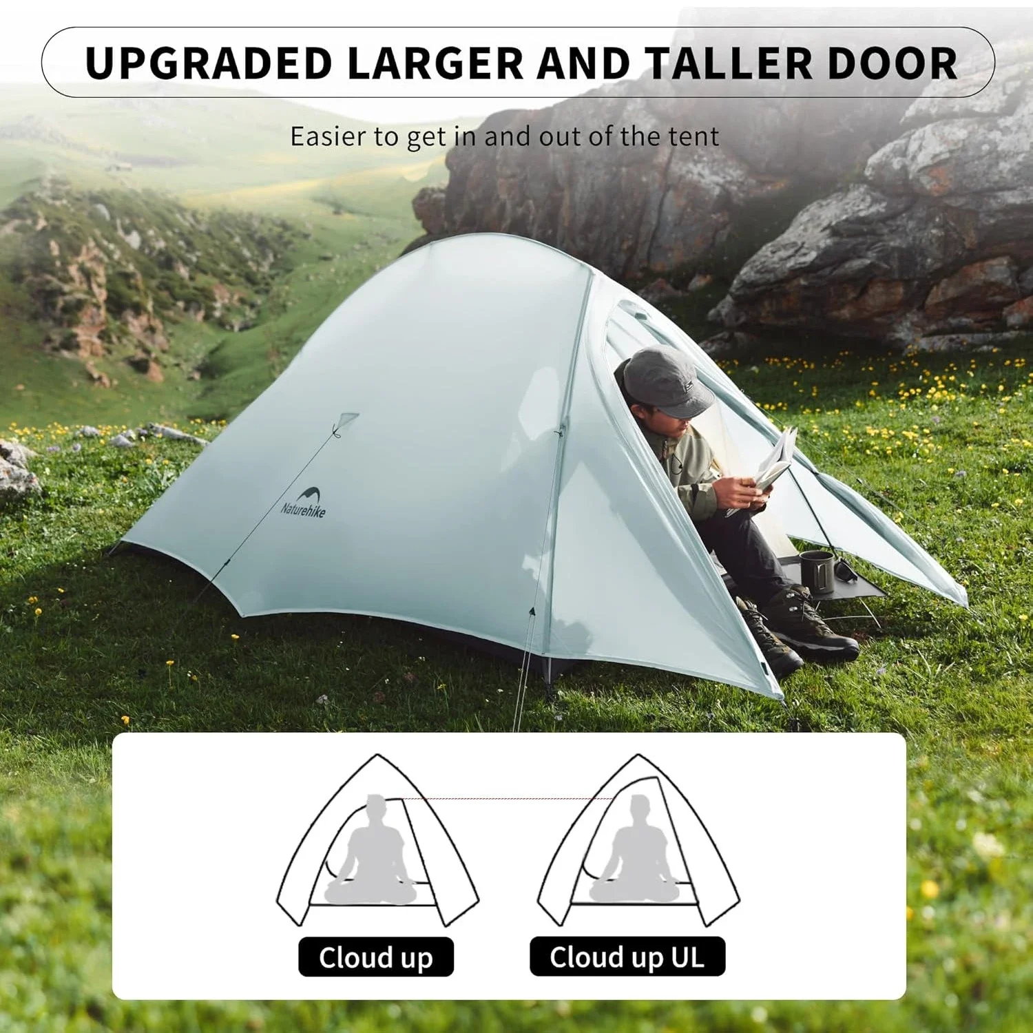 Фото Палатка TechHP Naturehike Cloud Up UL для 1-2 человек, ультралегкая, двухслойная, водонепроницаемая, для кемпинга и походов №3