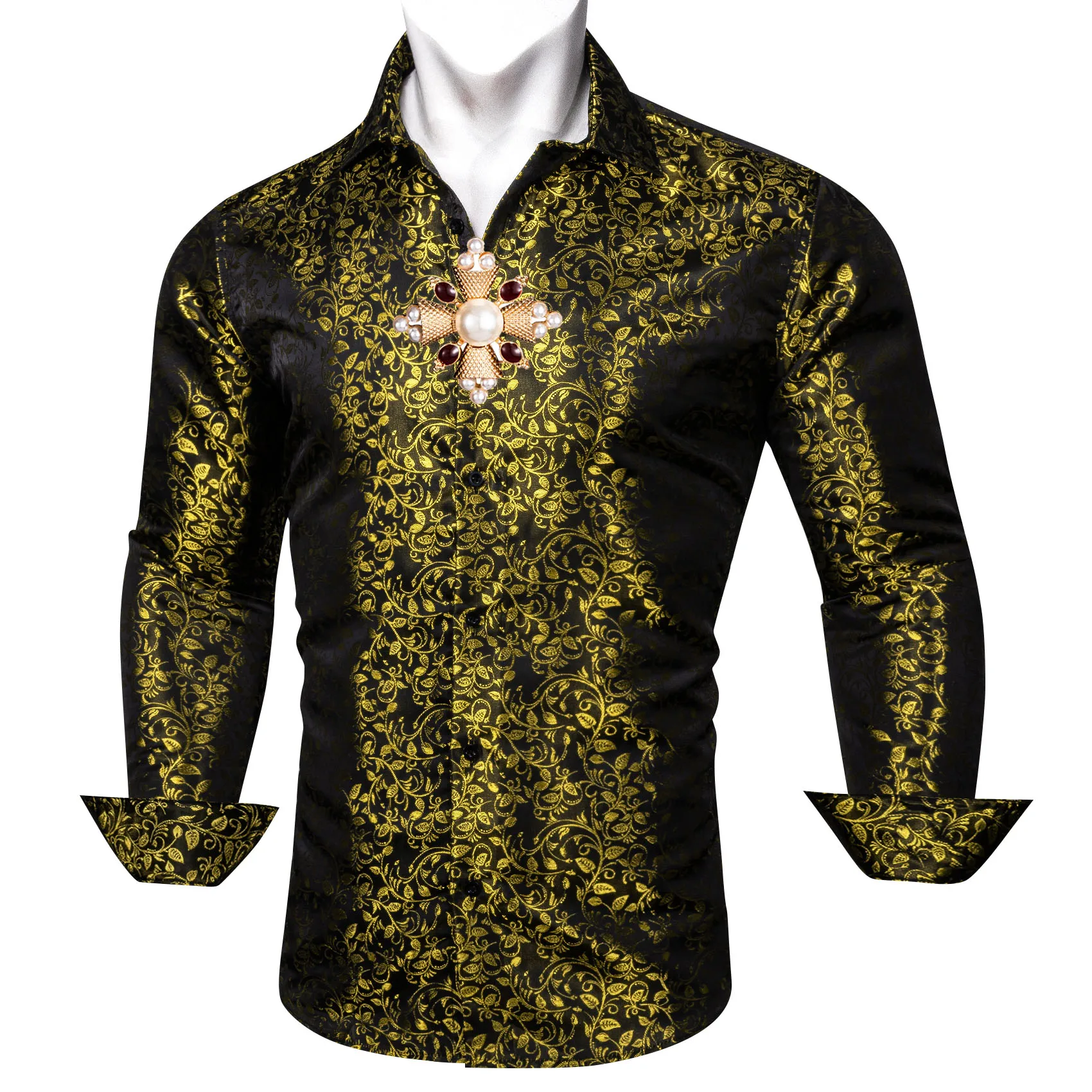 

Роскошная мужская шелковая рубашка, жаккардовая рубашка с отложным воротником и цветочным принтом в стиле ретро, мужская повседневная рубашка с длинным рукавом, деловая рубашка для свадьбы, вечеринки, Barry.Wang