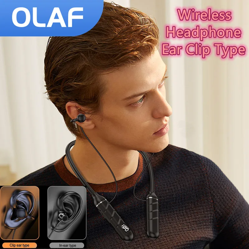 

Olaf Wireless Earphones Bluetooth 5.3 Neckband clip-in ear Headphones Sports Earbuds LED Power Headset With Mic Support TF Card