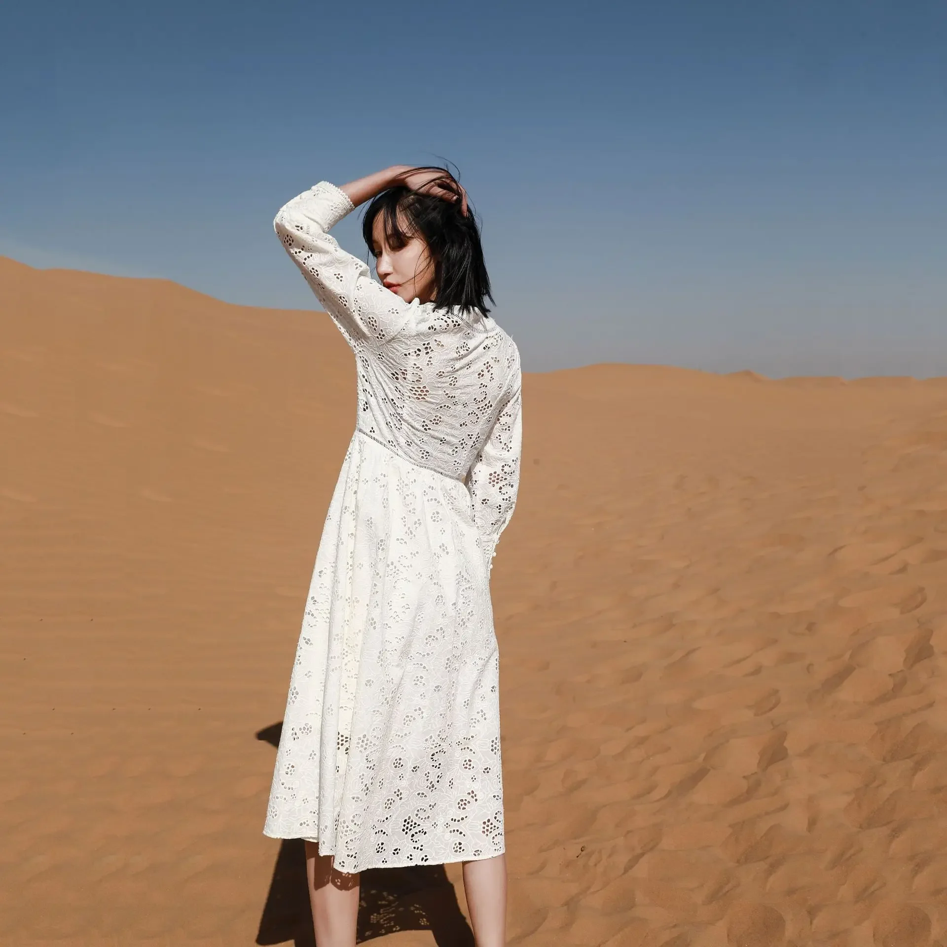 GypsyLady цветочное вязаное крючком сказочное платье миди белое хлопковое