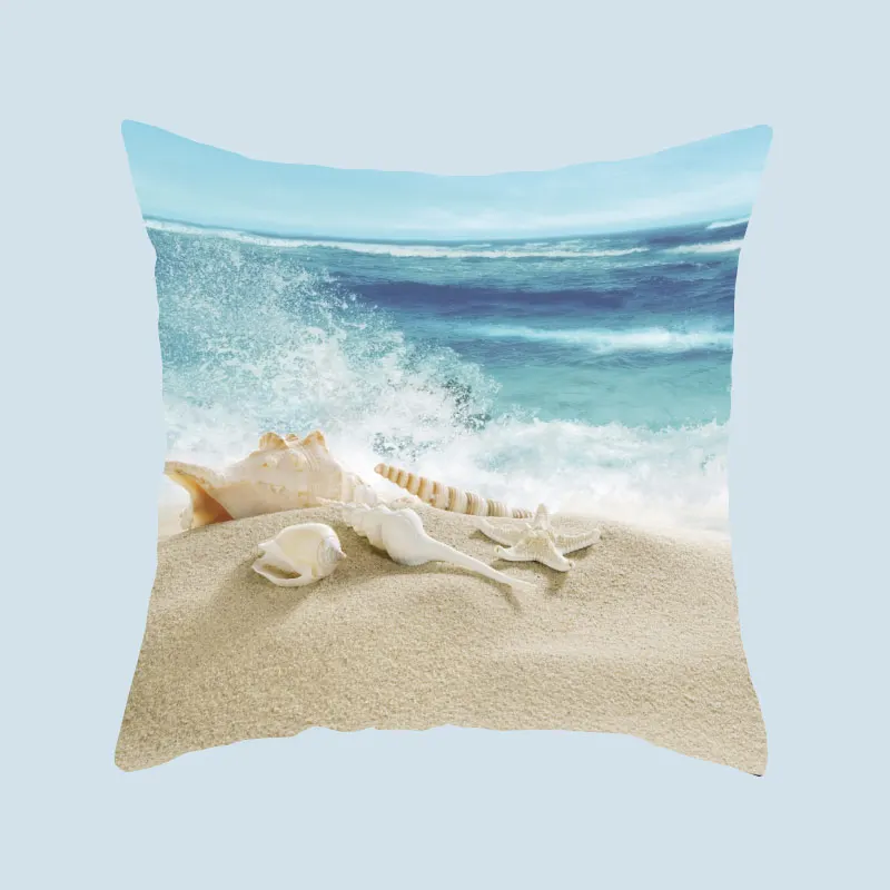 Beach Landscape Polyester Print Square Pillow Cushion Cover Car Sofa Office Chair Simple Home Decor Ornament |