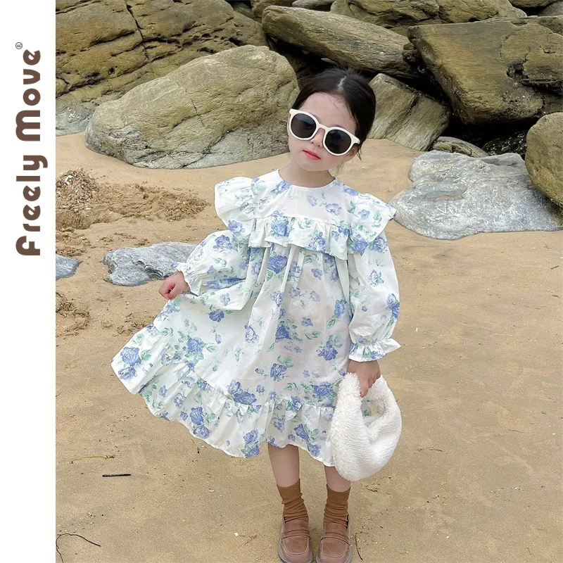 

Freely Move Baby Girls Floral Princess Dress 2023 New Autumn Long Sleeve Dress Kid Girls Fashion Casual Dresses for 2-7T