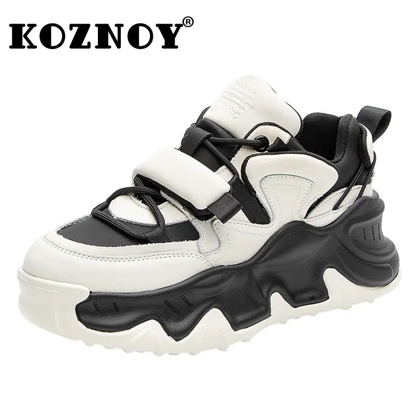 

Женские кроссовки на платформе Fujin, повседневные разноцветные кроссовки из натуральной коровьей кожи на скрытом каблуке 5 см, сезон осень-ве...