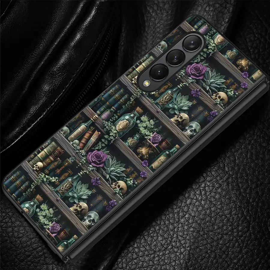 Фото Чехол для Samsung Galaxy Z Fold 8 Ultra Z Fold 7 6 5 4 3 ZFold6 ZFold5 ZFold3 ZFold4 ZFold7, чехол для телефона, книжная полка, книги, череп №1