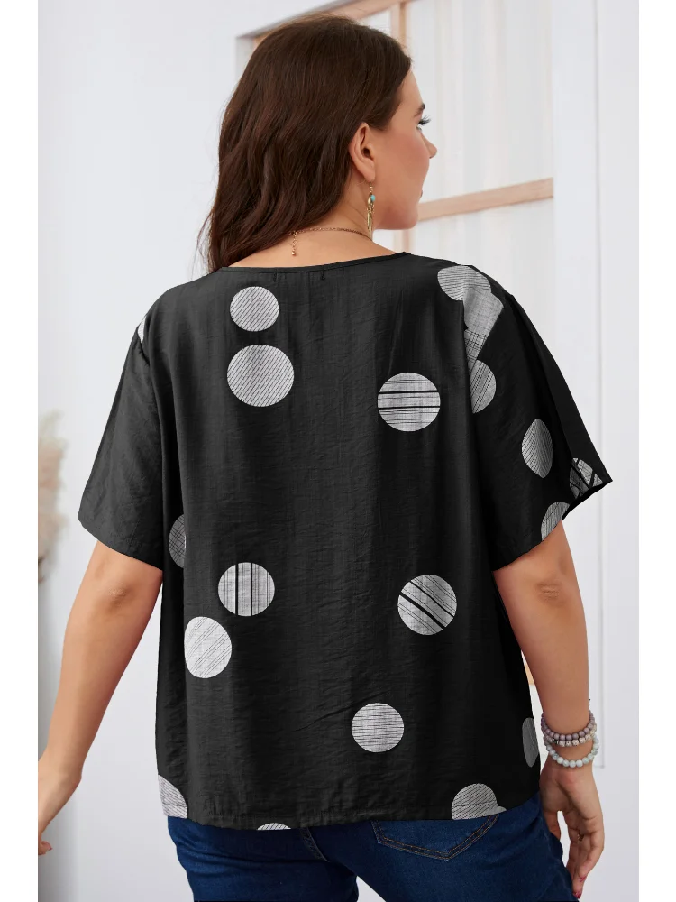 Oversized women's round neck loose polka dot short sleeved T-shirt plus size women clothing  plus size feminino