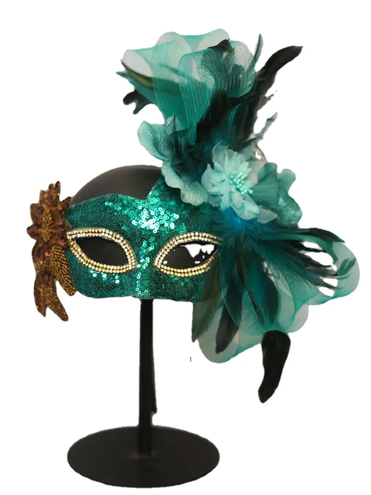 Exaggerated Green Flower Mask Feather Halloween Carnival Masquerade Party