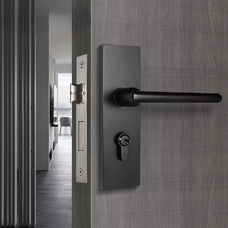 

Пружинный замок на ручку двери, черный бесшумный механический замок из цинкового сплава для помещений, замок для ванной комнаты, дверная ру...