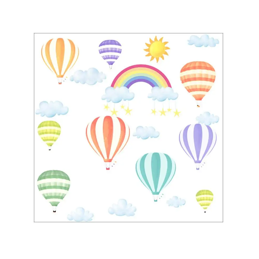 Watercolor Pink Hot Air Balloon Rainbow Clouds Wall Stickers Vinyl Living Room Bedroom Wall Decals Home Decor Sticker images - 6