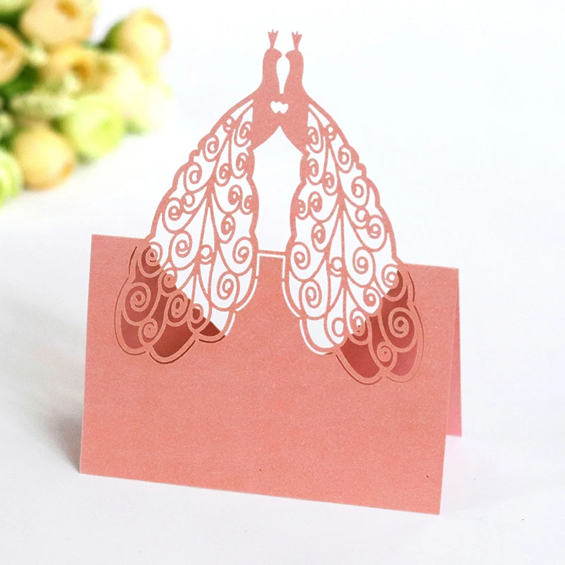 

50pcs Peacock Feather Name Place Cards Wedding Decoration Table Decor Table Name Message Greeting Card Birthday Party Supplies