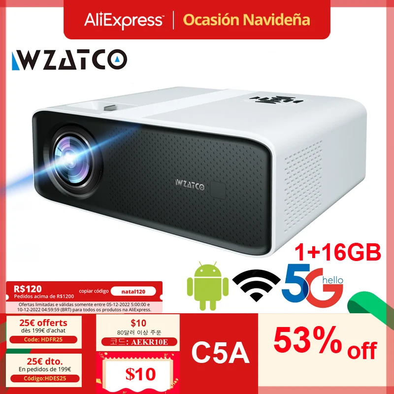 Светодиодный проектор WZATCO C5 4K Android Wi-Fi 1920*1080P | Электроника
