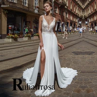 ruhair bohemian wedding dresses for women slit sexy glamorous appliques scoop sleeveless made to order vestidos de novia