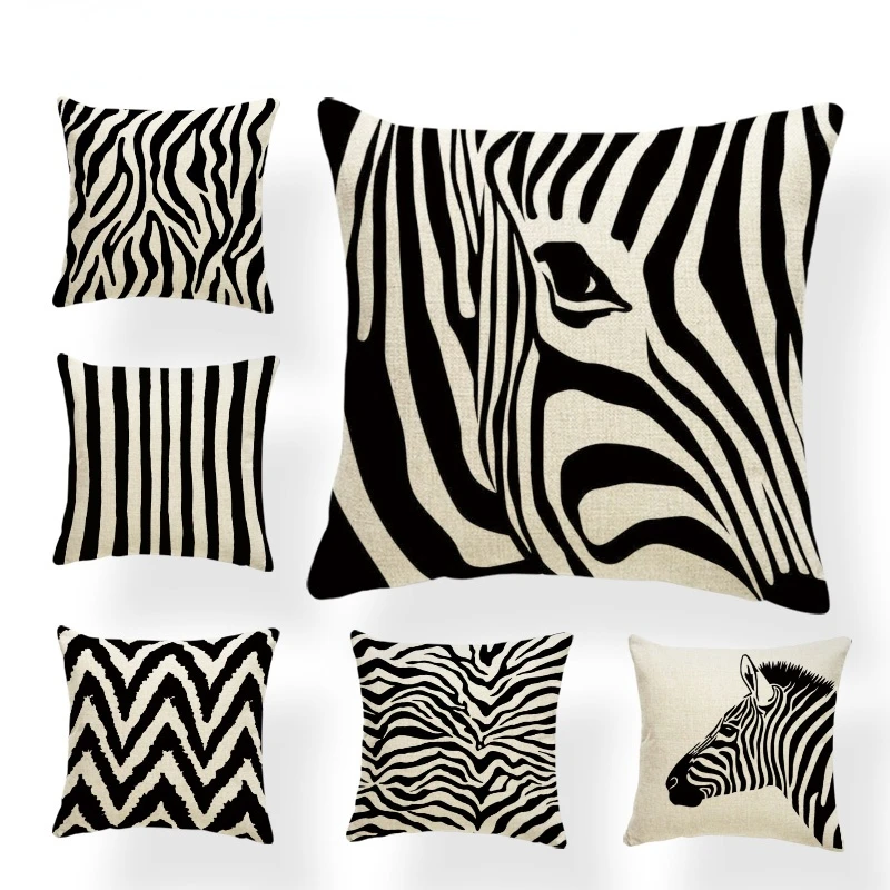 

Animal Zebra Cushion Cover Pillow Covers Shabby Chic Farmhouse Decorator Throw Pillow 45X45Cm Cotton Linen Sublimation Materia