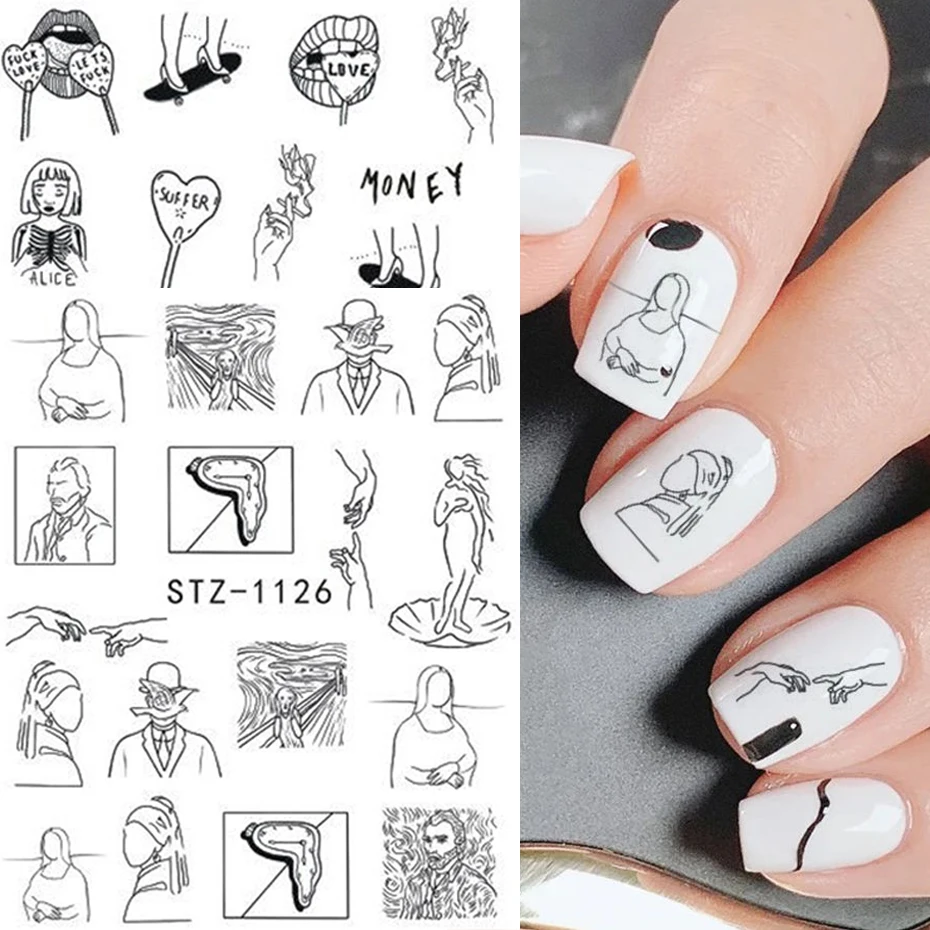 

Abstract Face Lines Lady Sticker Nail Design Mona Lisa Van Gogh Unicorn Wild Snake Slider Water Decal Manicure SASTZ1114-1137.