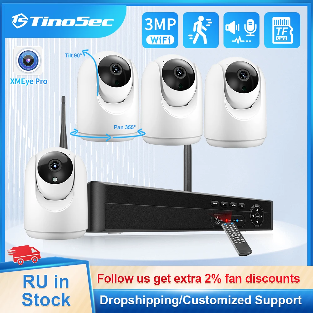 

TinoSec HD 3MP Indoor Wireless Security Camera System 8CH H.265 Baby Monitor Two-way Audio Humanoid Auto Tracking CCTV Video P2P