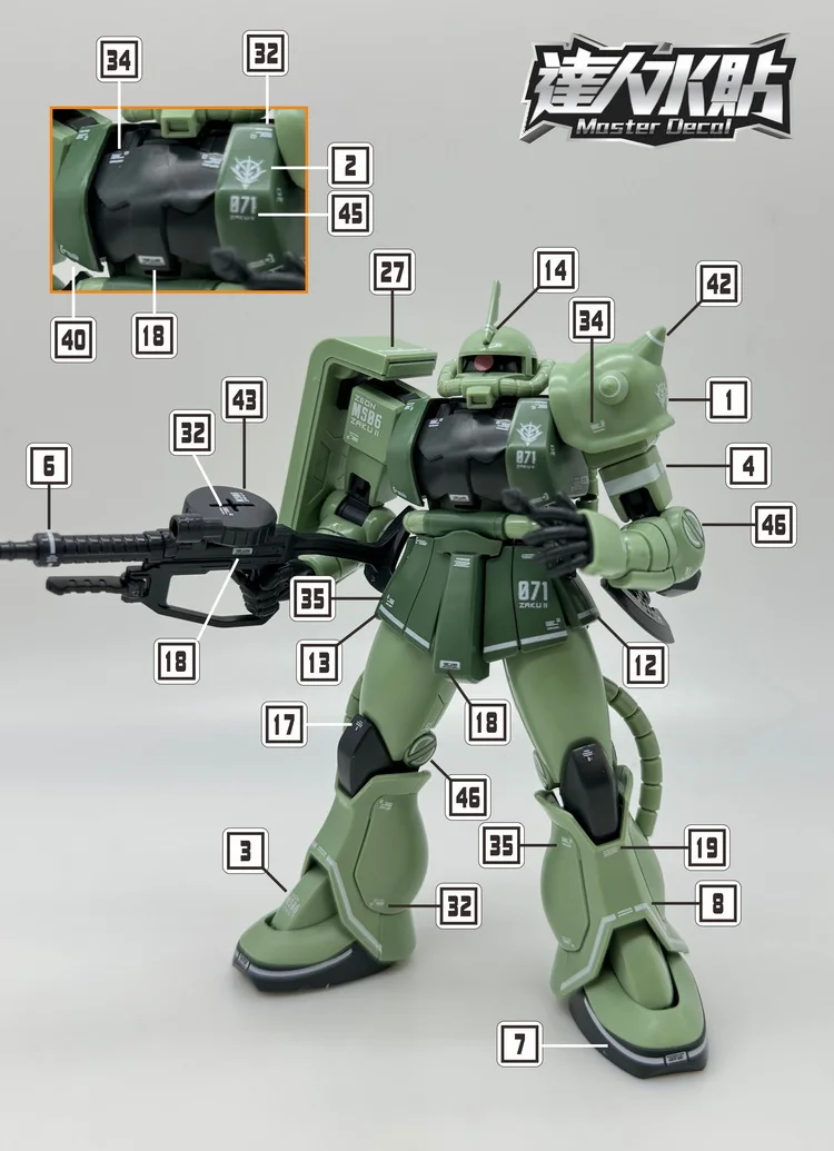Фото Наклейки Master Decal H028 флуоресцентные водные, для HG 1/144 MS-06 Zaku II, ультраточная декоративная модель для сборки своими руками №3