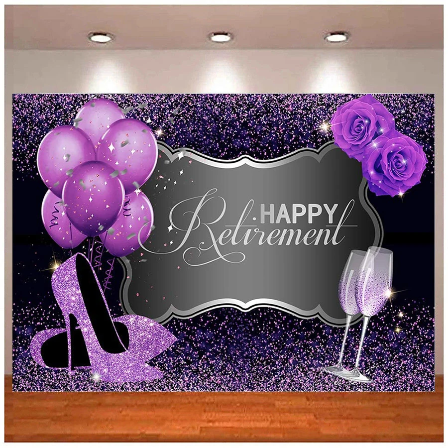 

Виниловый фон с блестками для фотосъемки с изображением счастливой пенсии фиолетового и серебряного цвета на высоких каблуках