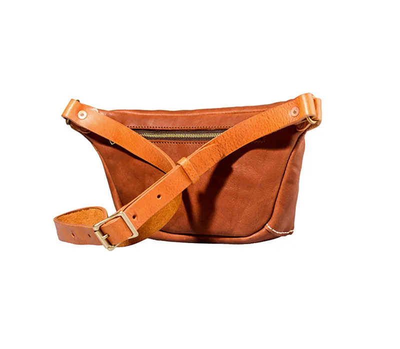 Simple casual high quality real leather men daily sports cartoon chest bag fashion hot sale designer cowhide messenger Waist bag