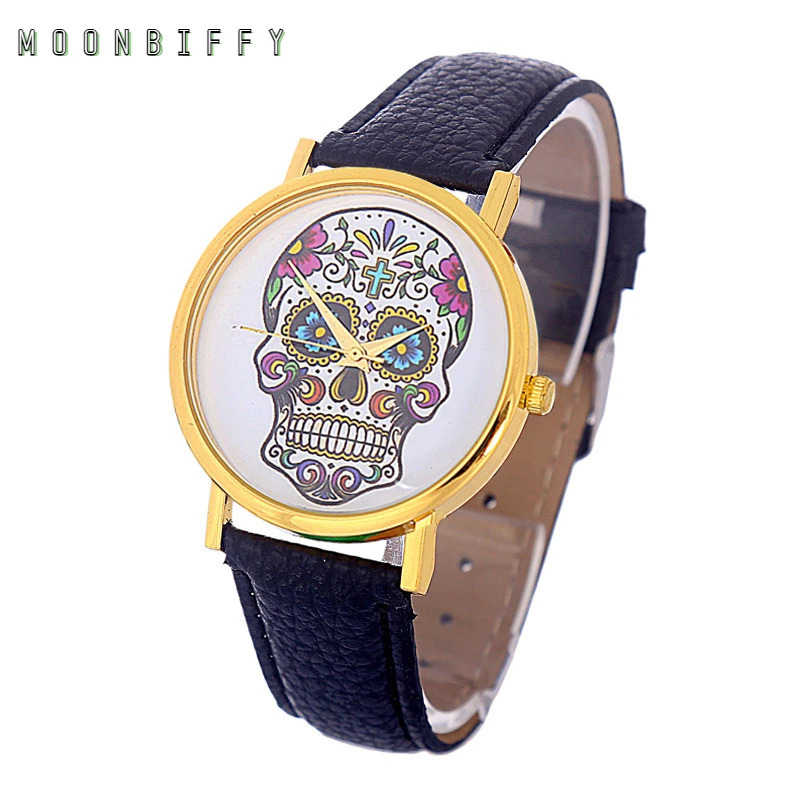 

2021 New Fashion Garden Hip Hop Skeleton Watch, Round Dial, Unisex Faux Leather Strap Watch, Ghost Stainless Steel Quartz Watch