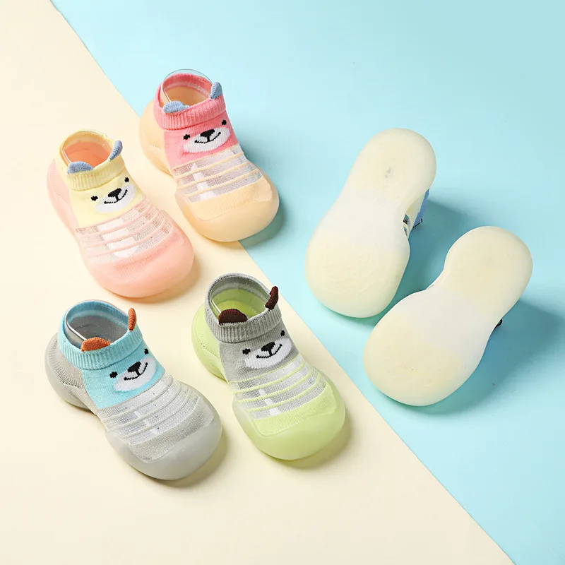 Baby Shoes Summer Thin Mesh Toddler Shoes Cartoon Striped Soft Rubber Sole Frist Walkers Cotton Girls Boys Kids Anti-Slip Shoe