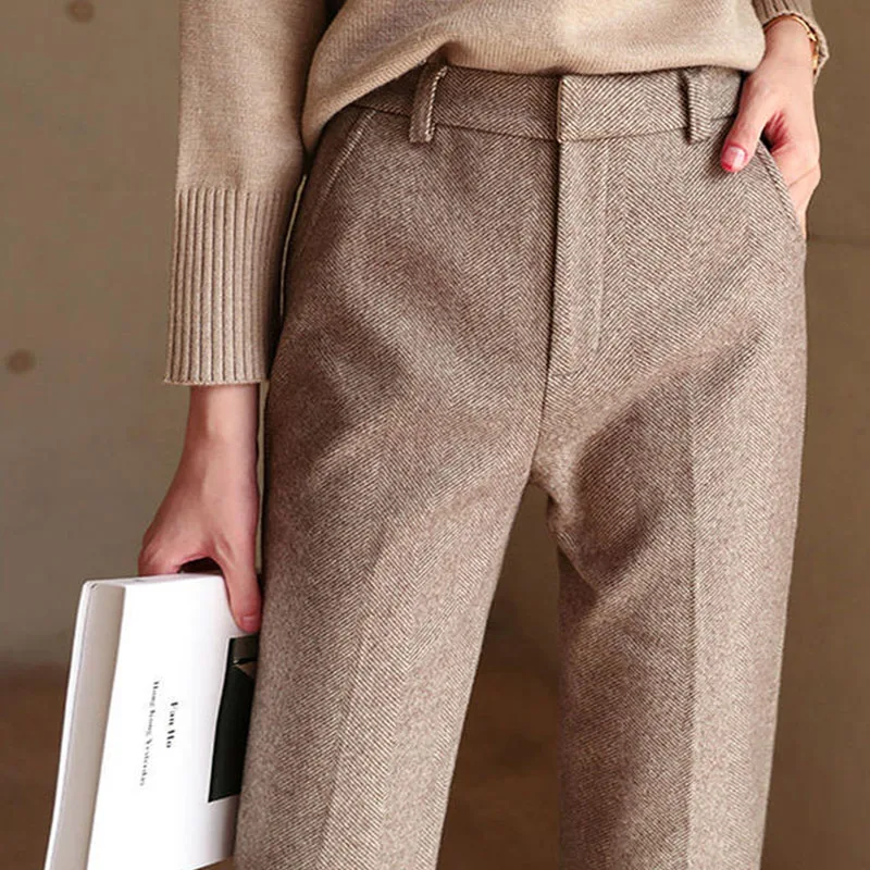 

Autumn Woolen Pants Women Harem Pencil Pants Women 2022 Winter High Waisted Casual Suit Pants Office Ladies Trousers New 23977