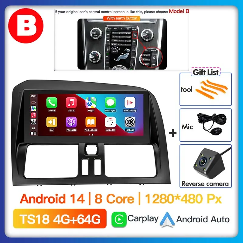 

Android 14 Carplay Авто Авто Радио Мультимедийный Плеер Оригинальный автомобильный стиль экрана для Volvo XC60 que 1 2009-2017 DSP GPS Стерео BT