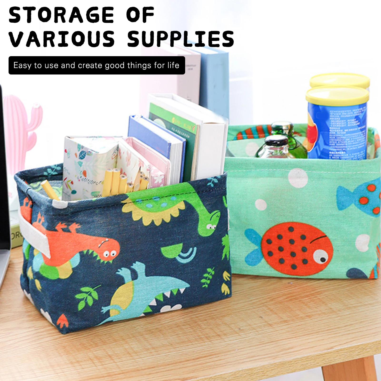 

Fabric Desktop Cosmetics Storage Box with Handle Multipurpose Sundries Organizer Desktop Storage Basket Large Capaity XHC88