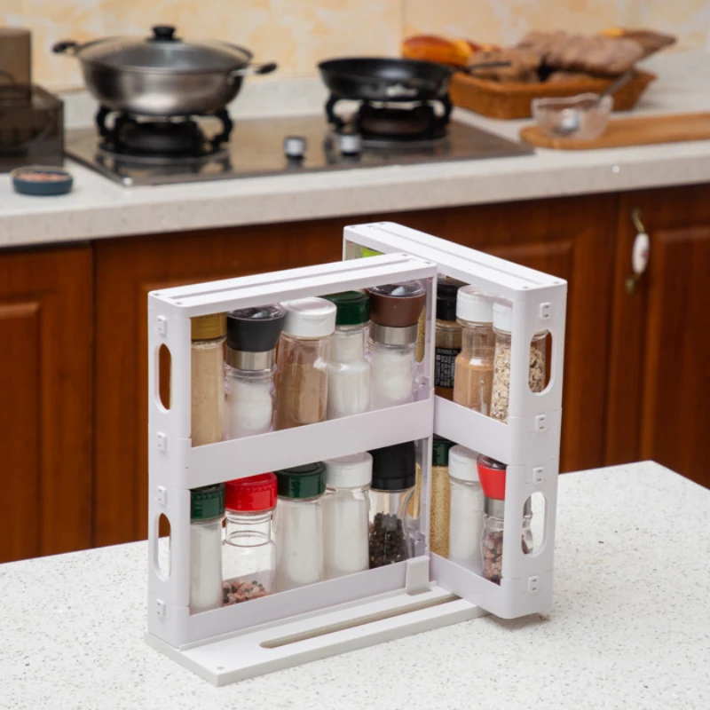 

Double Layer Kitchen Spice Organizer Rack Multi-Function Rotating Seasoning Storage Shelf Slide Kitchen Cabinet Cupboard Home