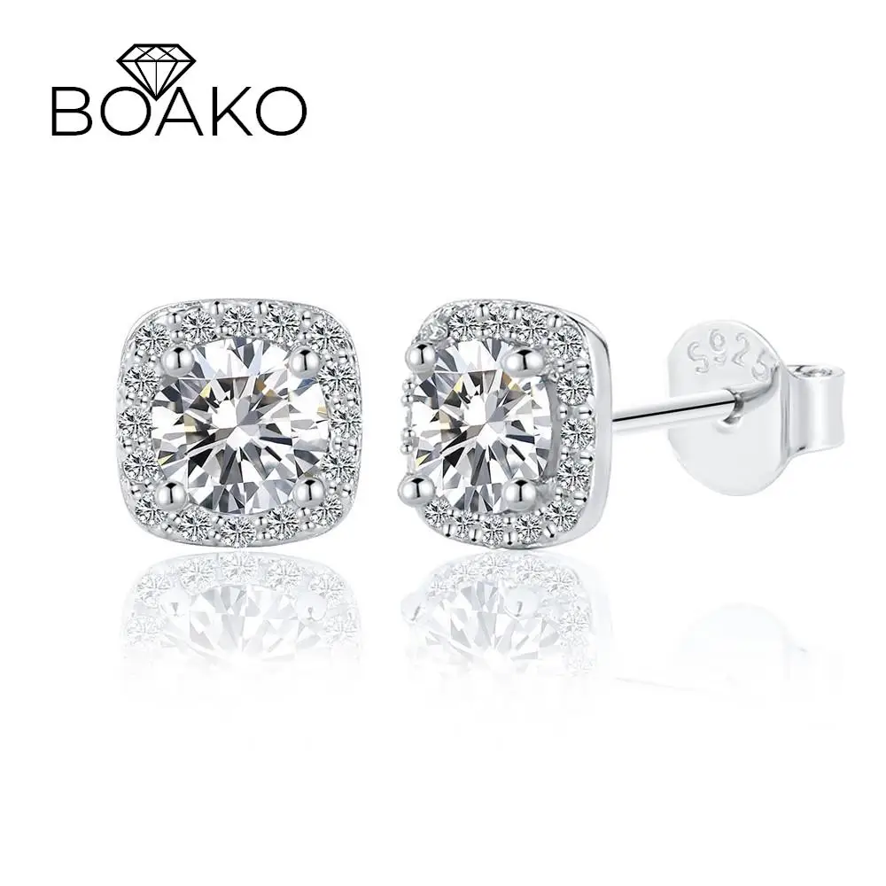 

BOAKO Luxury 1 CT Square Moissanite Diamond Stud Earring For Women 925 Sterling Silver D Color 1CT Certified Moissanita Earrings